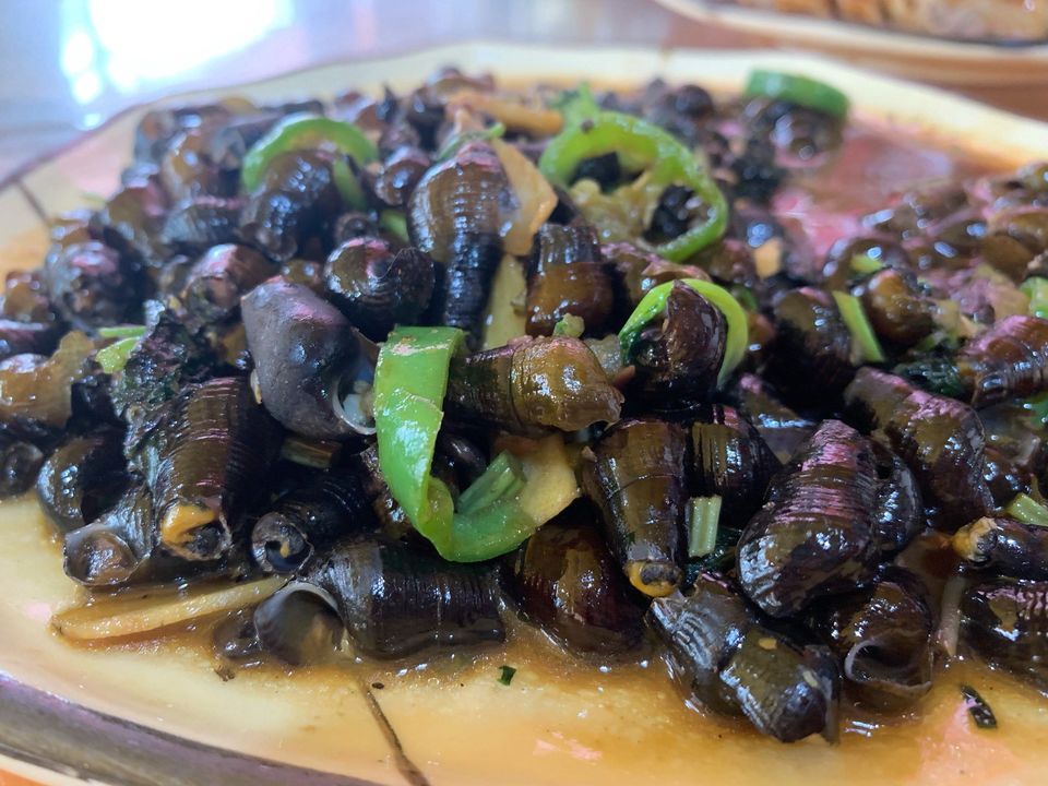 紫苏炒山坑螺图片