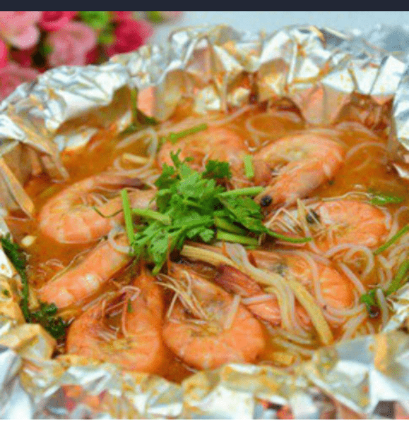 锡纸鲜虾花甲图片