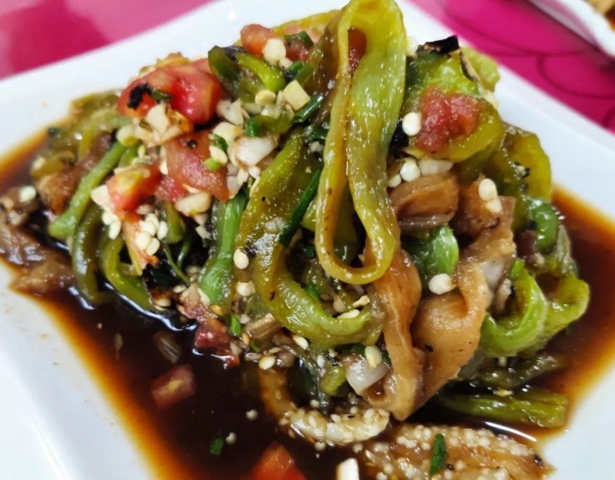 烤茄子辣椒图片